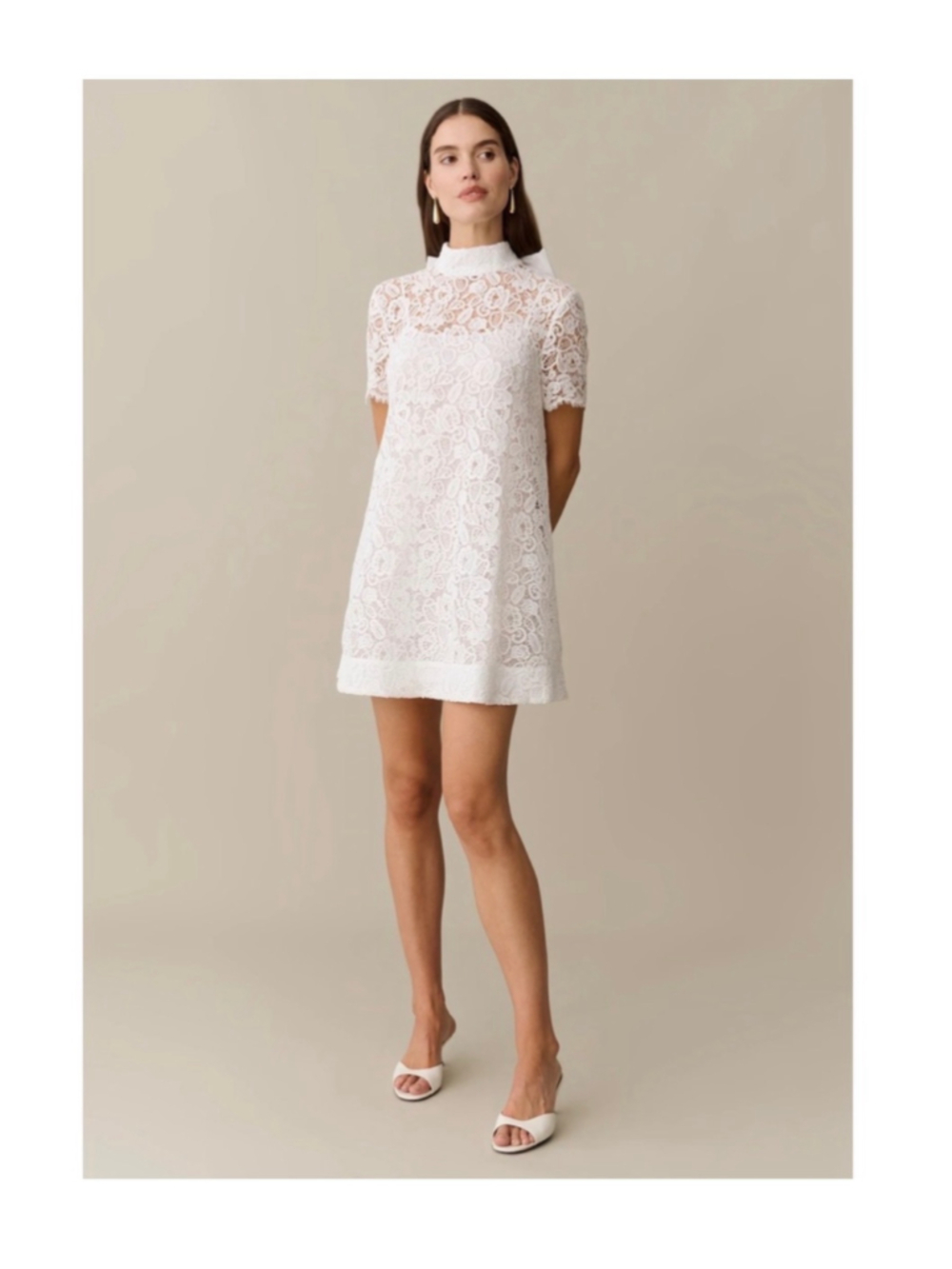 Women's o.p.t White Lace Mini Dress with Back Bow Detail, Size M